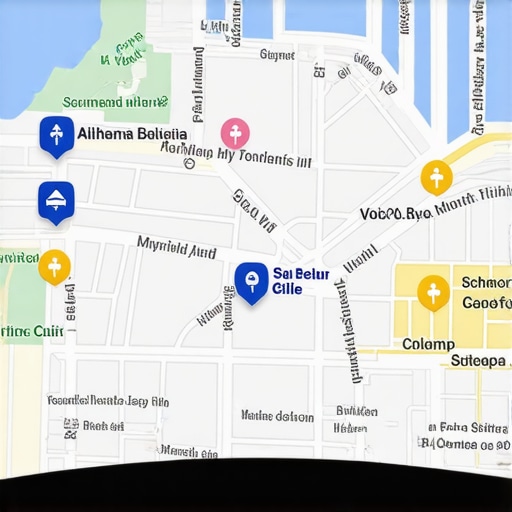 Future of Local SEO in 2025 Digital map with AI-powered features and voice search icons