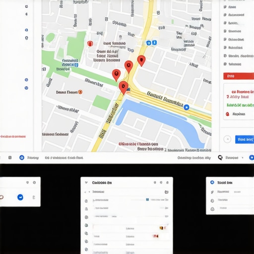 Illustration of Google Maps interface showing layered local SEO signals and analytics