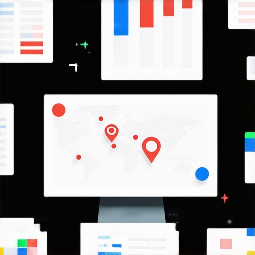 Illustration of local SEO, maps, and analytics tools for ranking success