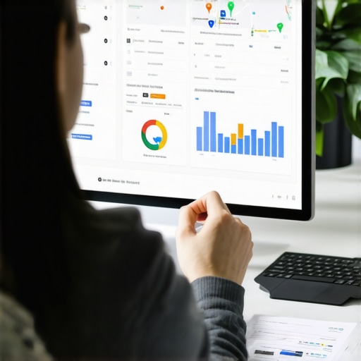 Person reviewing local SEO metrics and Google Maps rankings on computer screen.
