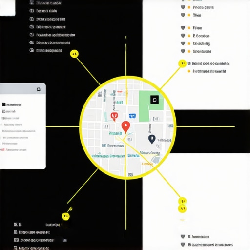 Step-by-step diagram of Google Maps optimization process including keywords, reviews, and local content.
