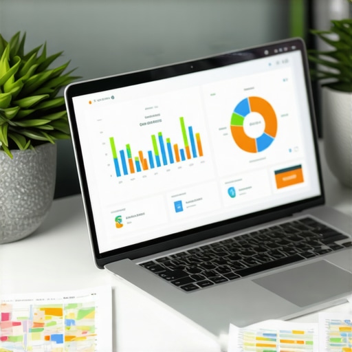 A workspace with laptop showing local SEO and map analytics.
