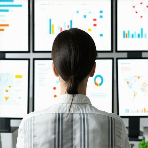 Person analyzing local SEO dashboards with charts and maps on screens