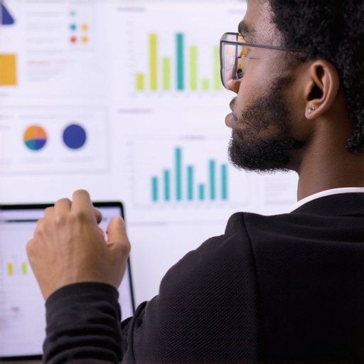 Business owner reviewing charts and graphs on local SEO performance.