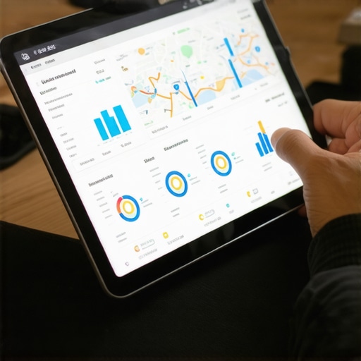 Person reviewing local SEO and map ranking data on a tablet.