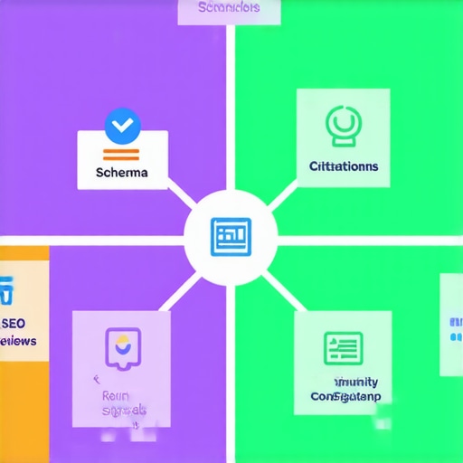 A visual diagram showing the integration of schema, citations, reviews, and local signals in SEO