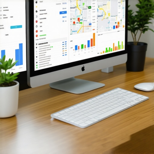 Workspace with SEO analytics and Google Maps ranking charts.