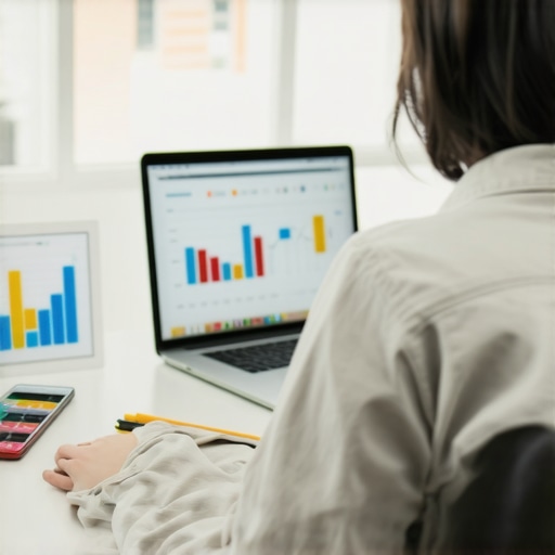A business owner analyzing local map ranking data on a computer.