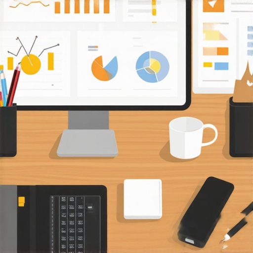 A workspace showing SEO software, graphs, and schema markup charts.