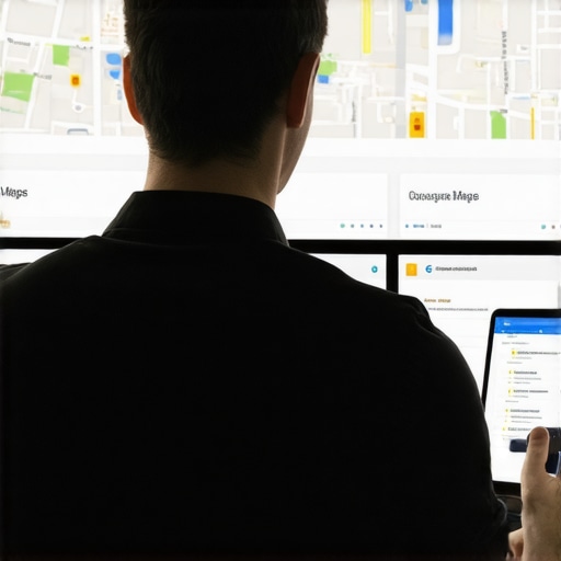 Strategist reviewing local search data on computer and tablet