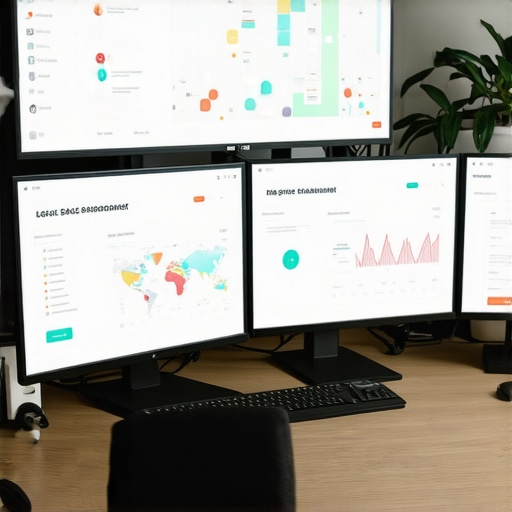 Managing Local SEO with Advanced Tools A person monitoring local search rankings on multiple screens with SEO software.