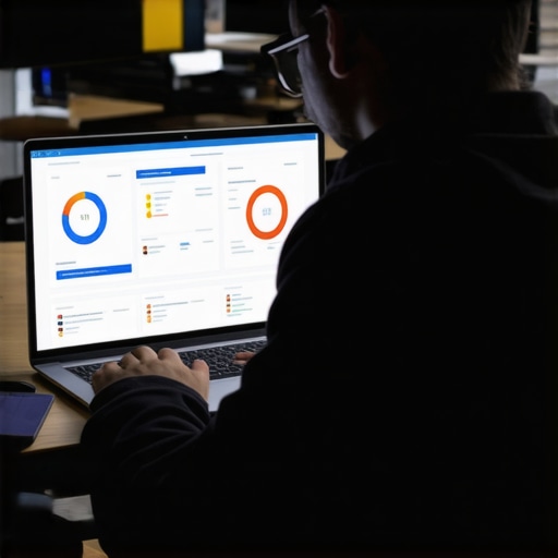 Monitoring Map Rankings Digital marketer actively analyzing local SEO performance on a laptop.