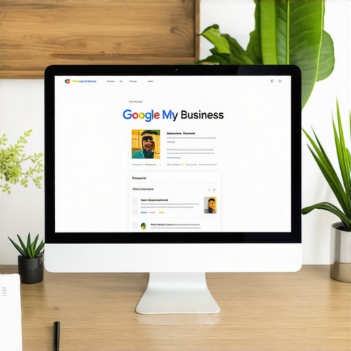 Business owner working on Google My Business profile in an office setting