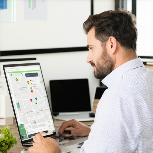 Person analyzing Google Maps ranking data on laptop