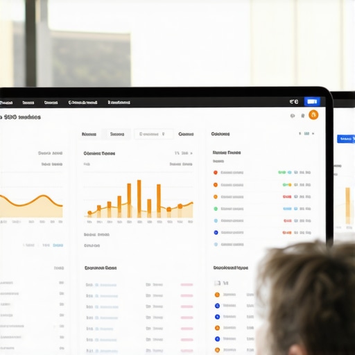 Person reviewing SEO performance metrics on a digital dashboard