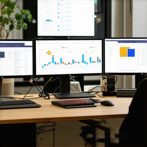 SEO specialist using multiple screens to manage local SEO data and schema validation