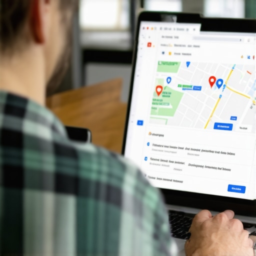 Local business owner responding to reviews on Google Maps on a laptop.