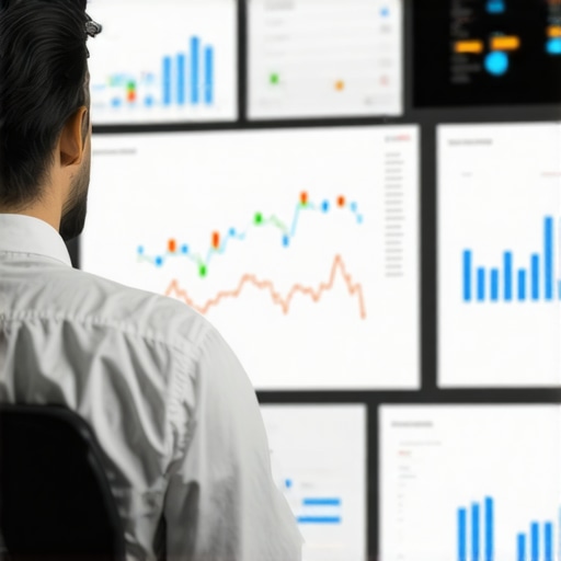 Person analyzing local search data on a computer with maps and analytics charts